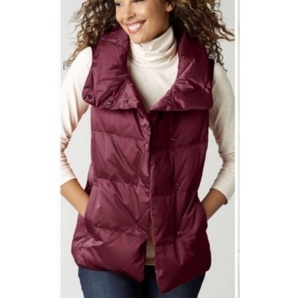 J Jill Down Puffer Vest Burgundy Maroon Womens Small Petite